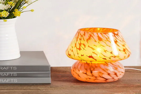Cozy Evenings: Enhance Your Living Room with an Amber Glass Mushroom Lamp